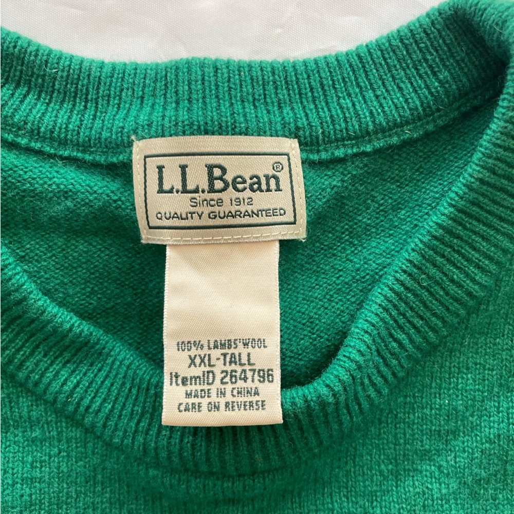 L.L.Bean Kelly Green 100% Lambswool Crewneck Men’s Sweater XXL Tall EUC Y2K Era - Picture 3 of 9